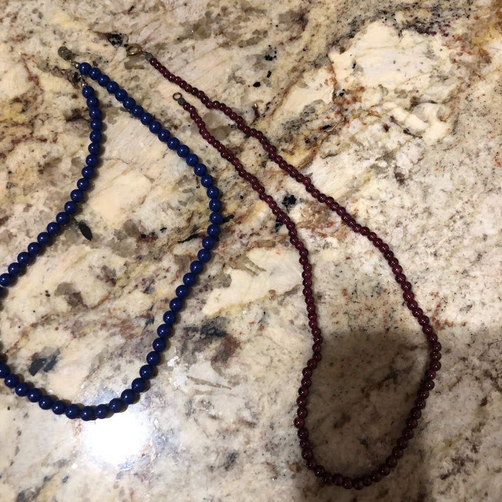Vintage Italian Beaded Genuine Garnet Necklace & Beaded Simulated  Lapis
